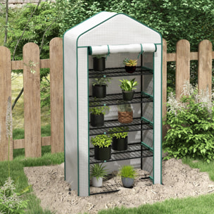 Invernadero de Jardín de 5 Niveles Invernadero Pequeño Exterior con Puerta Enrollable con Cremallera Anti-UV Diseño Ensanchado y Estantes para Cultivo de Plantas Flores 90x49x193 cm Blanco