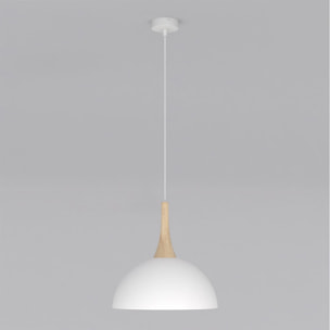 Lampada a sospensione Nautica in acciaio bianco e legno