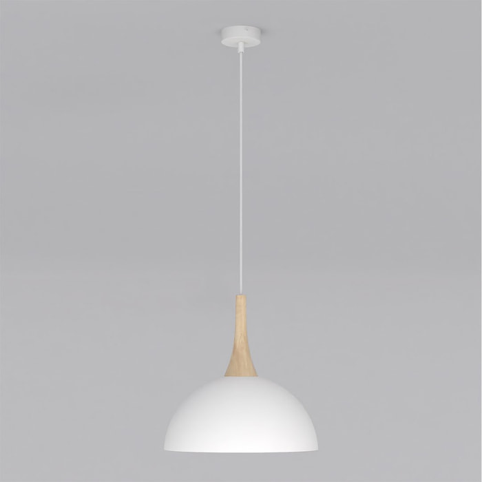 Lampada a sospensione Nautica in acciaio bianco e legno