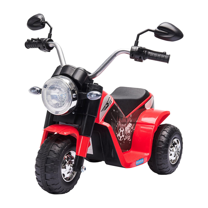 Moto électrique enfant chopper tout-terrain 6 V 20 W marche AV AR 3 roues effets lumineux et sonores rouge noir