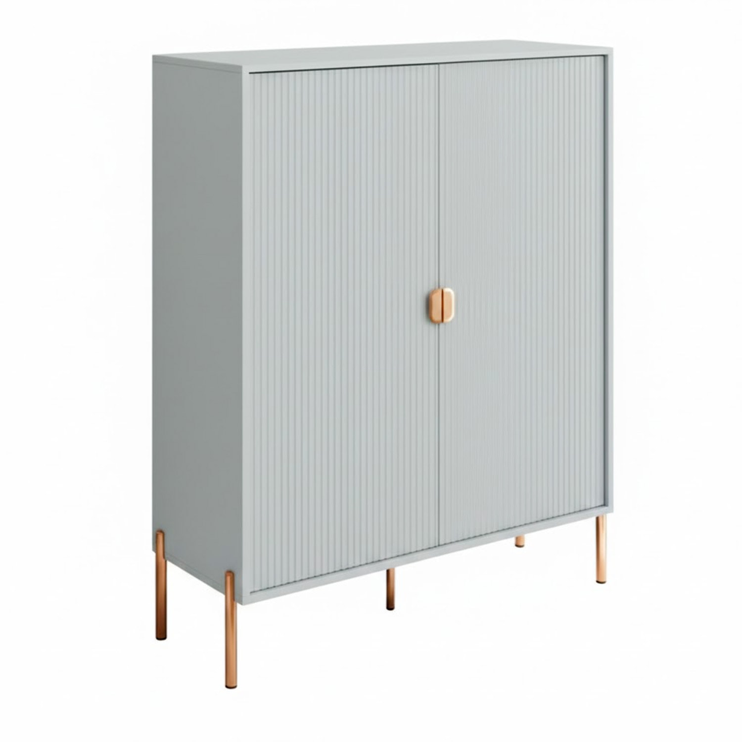 Credenza Mobile Contenitore 2 Ante Cannettate E Piedini Oro Madia Moderna con Ripiani Interni E Chiusura Soft Close 103.6 x 124 x 39.6 Cm Grigio