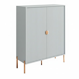 Credenza Mobile Contenitore 2 Ante Cannettate E Piedini Oro Madia Moderna con Ripiani Interni E Chiusura Soft Close 103.6 x 124 x 39.6 Cm Grigio