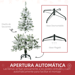 Árbol de Navidad Artificial 120 cm con Nieve Ignífugo con 200 Ramas Apertura Automática Base Plegable y Soporte Metálico Decoración Navideña para Interiores Verde