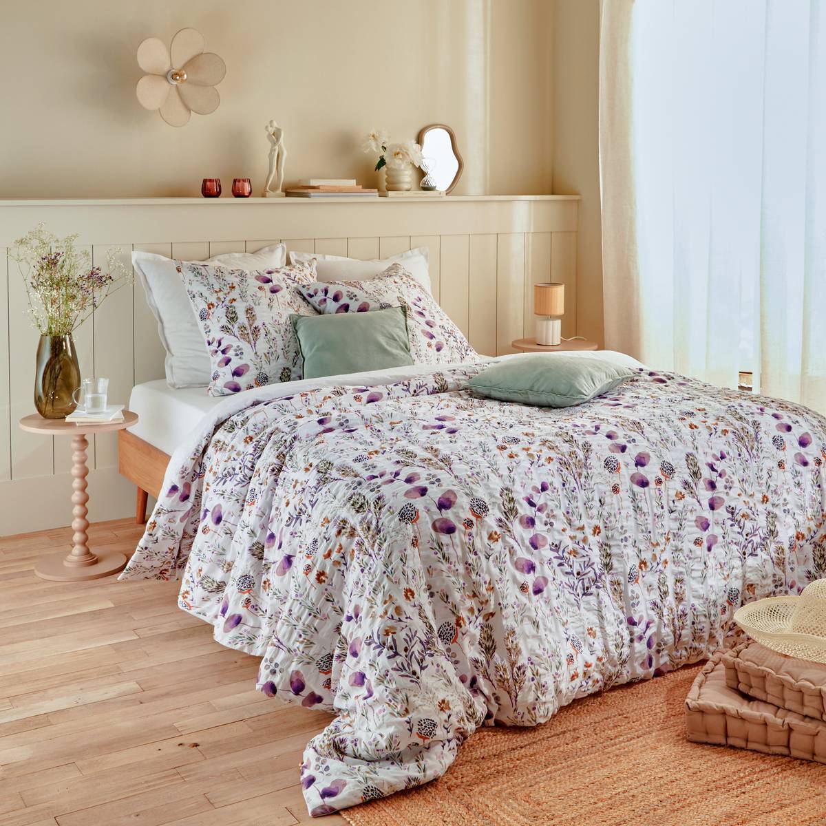 Parure de lit imprimée Floral 240x220cm blanc