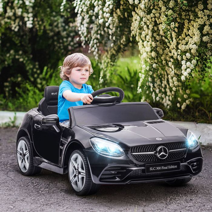 Coche Eléctrico para Niños de +3 Años, Mercedes SLC 300, Coche Eléctrico 12V, con Mando a Distancia 2,4 G, Ruedas Traseras con Suspensión, Faros LED, Música, USB, Motor Doble, Negro