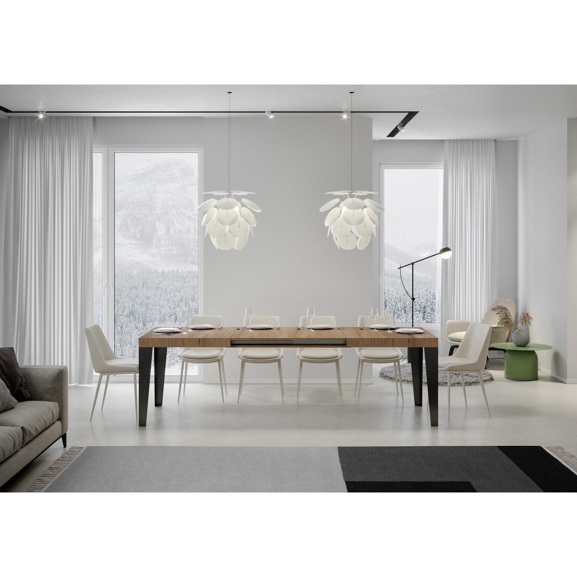 Table extensible 90x200/304 cm Flame Chêne Nature cadre Anthracite