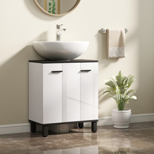 Mueble Bajo Lavabo, Mueble de Baño Compacto con Estante Ajustable, 2 Puertas, Estilo Moderno, para Lavabo con o sin Pedestal, 60x34x70 cm, Blanco Brillo
