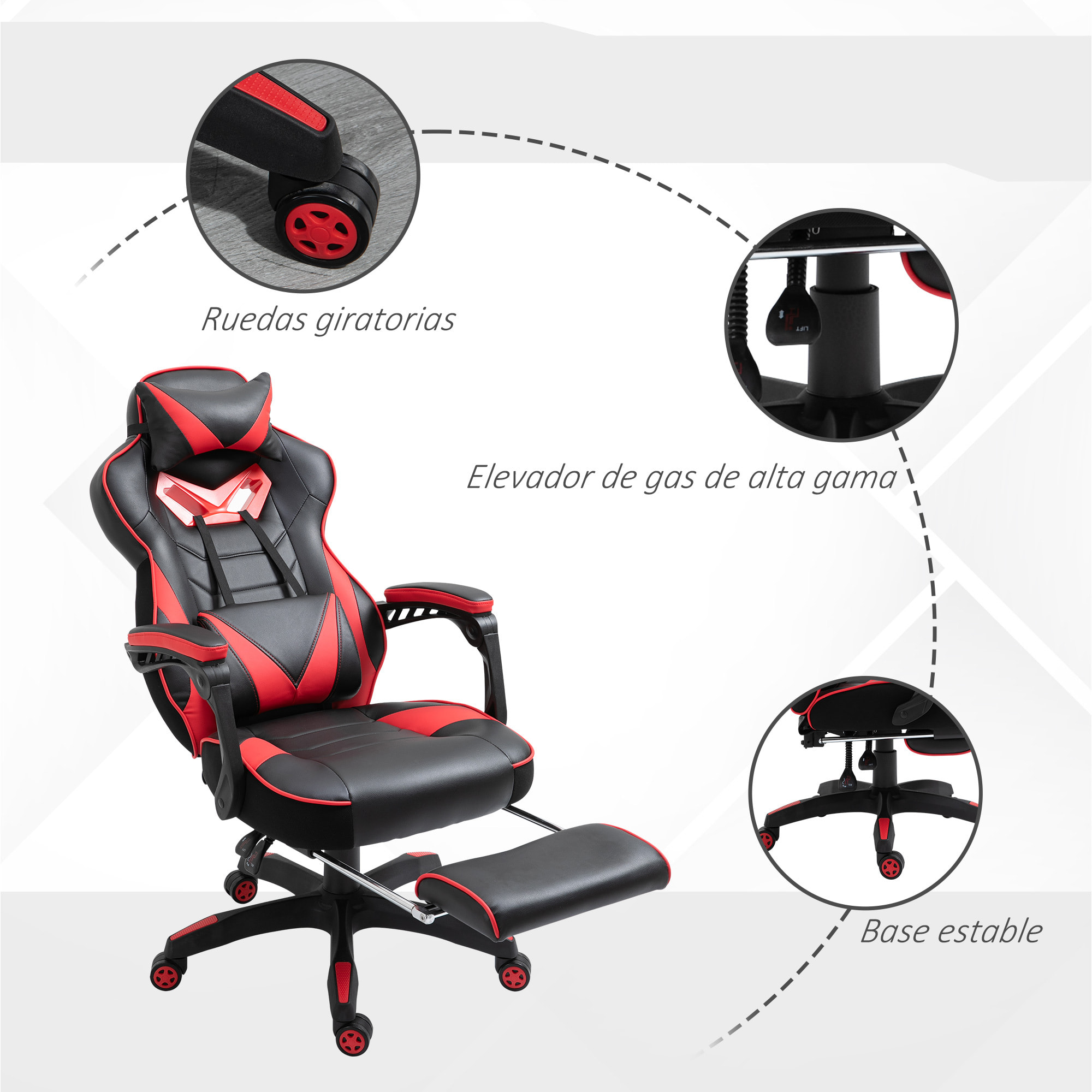 Silla Racing de Escritorio Reclinable Negro y Rojo