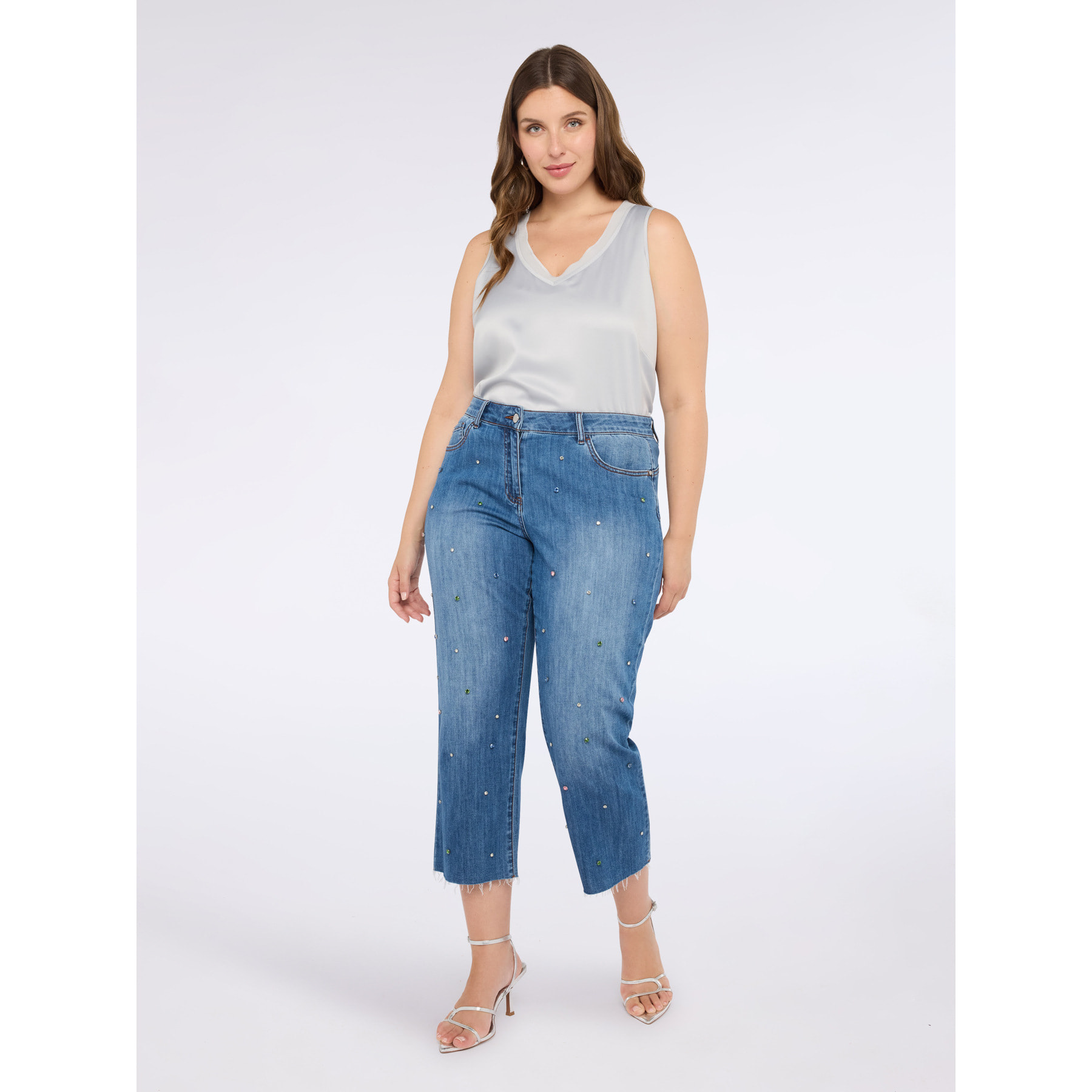 Fiorella Rubino - Top bimaterico con scollo a V - Grigio