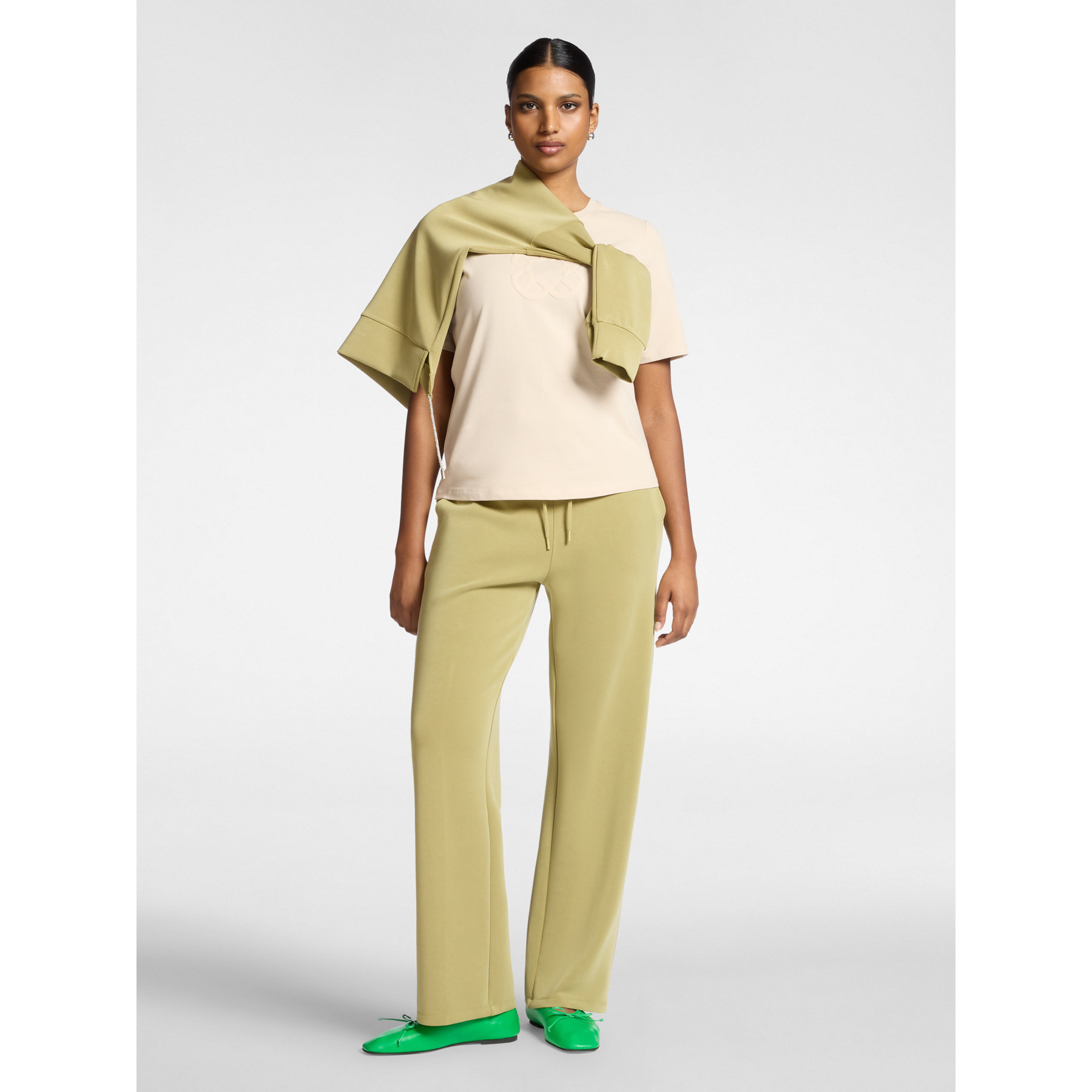 Elena Mirò - T-shirt in cotone con ricamo Monogram - Beige