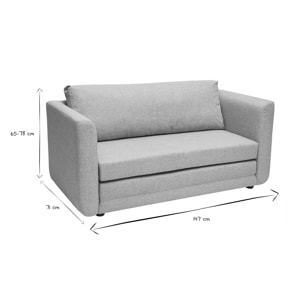 Canapé convertible 2 places en tissu gris clair LEON
