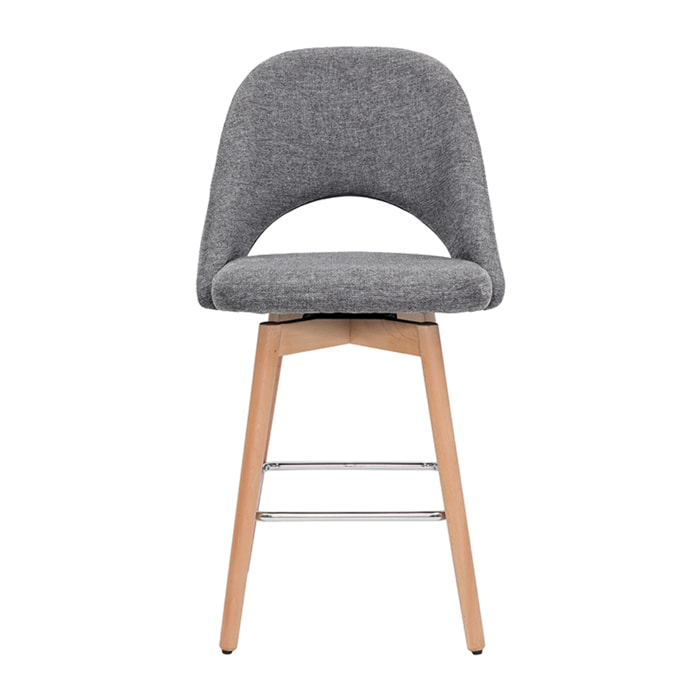 Tabourets de bar scandinaves tissu effet velours texturé gris et hévéa massif 65 cm (lot de 2) COSETTE