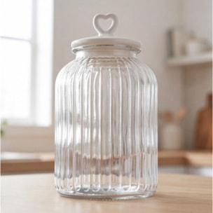Barattolo in vetro con tappo in ceramica a cuore, contenitore alimenti trasparente, ideale per zucchero caffè biscotti e pasta, design elegante e pratico, organizer cucina resistente, facile da pulire