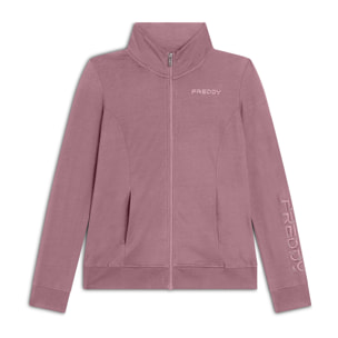 Felpa donna zip e collo alto regular fit con logo ricamato