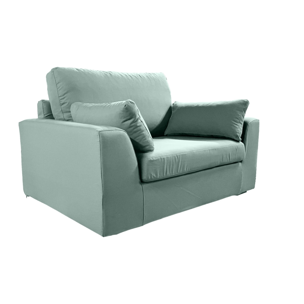 Fauteuil XL TRESSIN 145 cm fixe tissu coton Céladon - 100% déhoussable - Fab. France