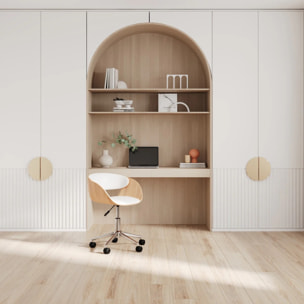 Chaise de bureau pivotante sur roulettes en bois et PU blanc - Adelmar