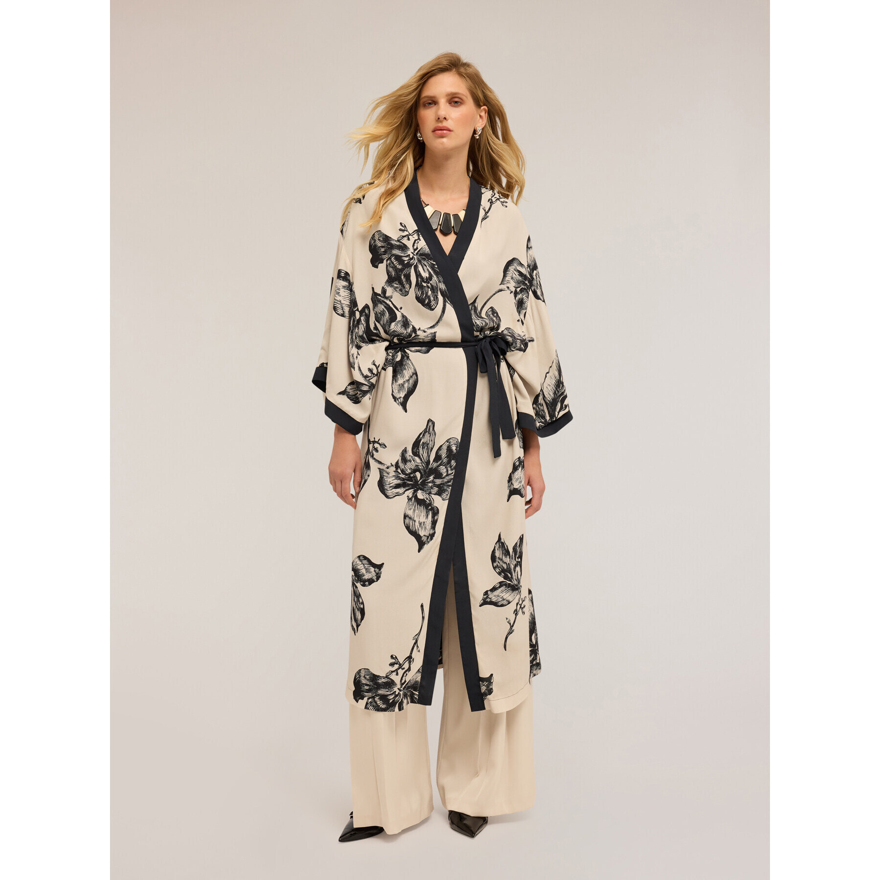 Motivi - Kimono de viscosa con estampado - Blanco