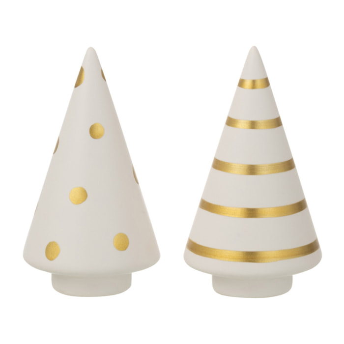 J-Line décoration Sapin de Noël Pois/Lignes - céramique - or/blanc - small - 2 pcs