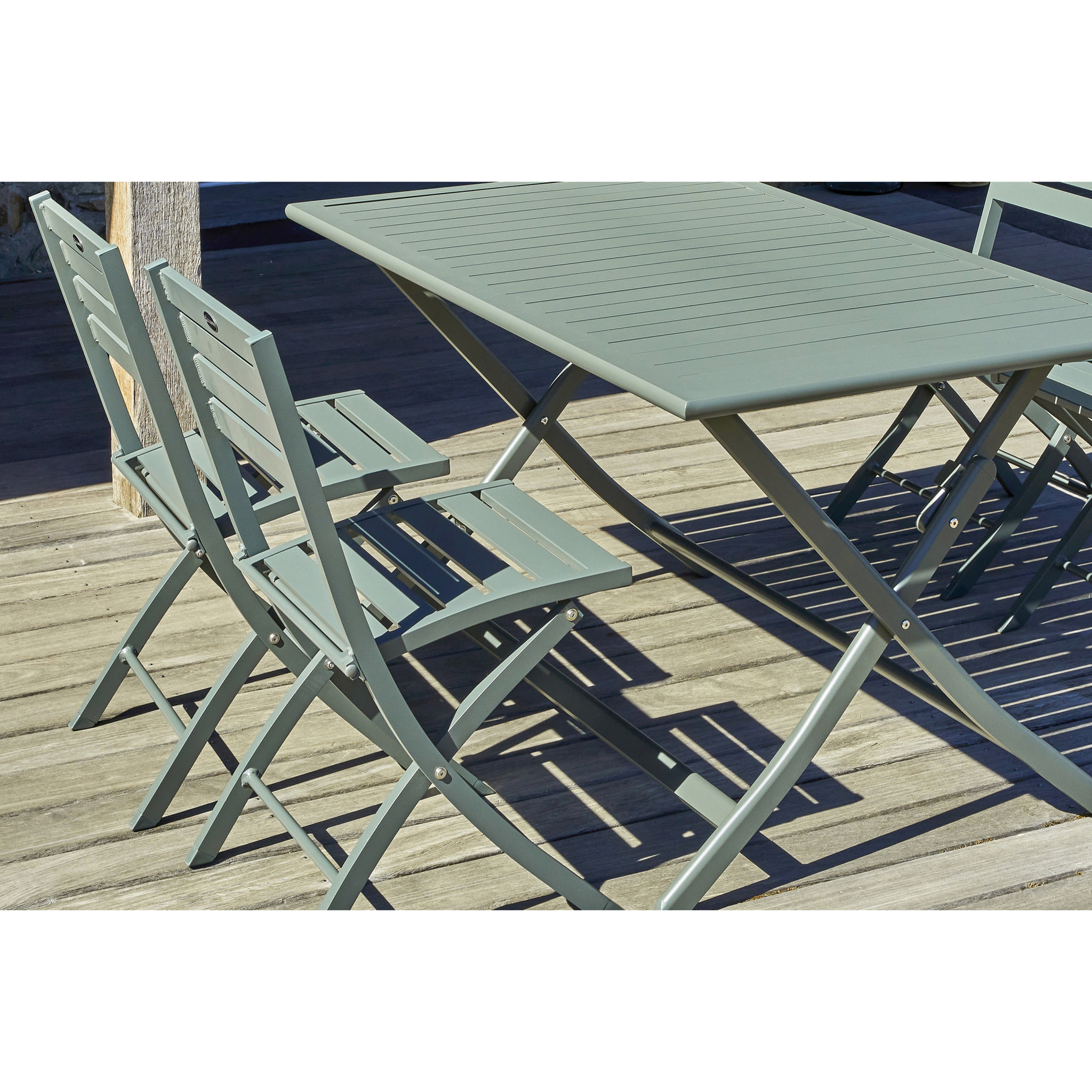 MARIUS - Ensemble repas de jardin 4 places en aluminium vert