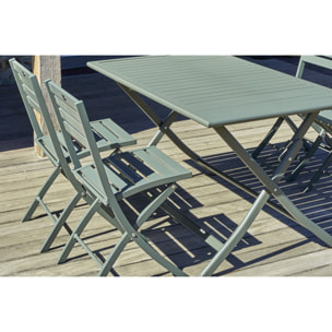 MARIUS - Ensemble repas de jardin 4 places en aluminium vert