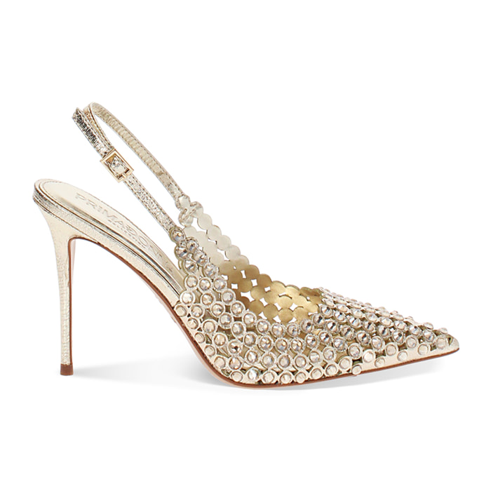 Décolleté slingback oro tacco 10,2 cm