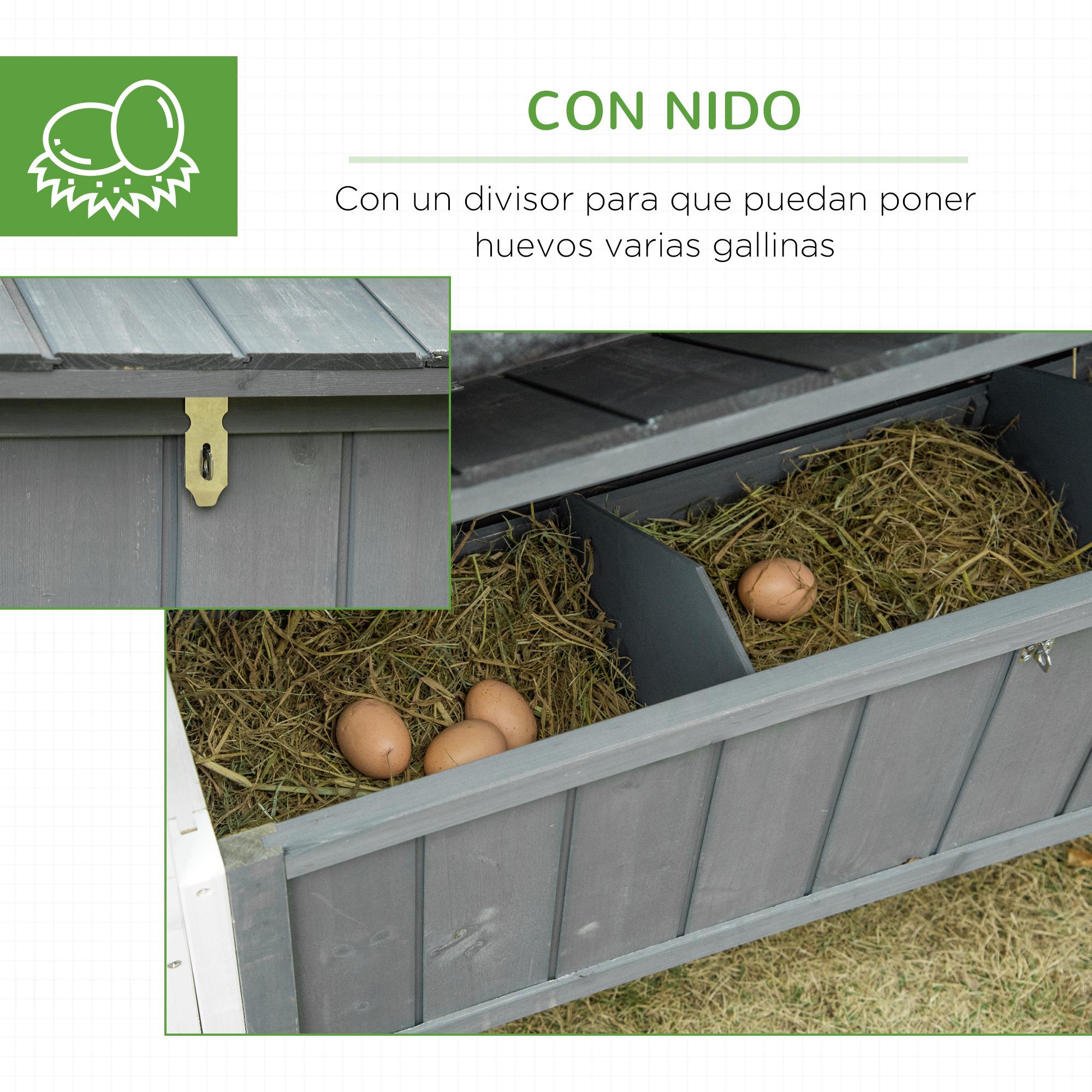 Gallinero de Madera Exterior Jaula para 2-3 Gallinas con Corral de Alambre Nido Techo Asfáltico Bandeja Extraíble 2 Perchas y Rampa 209,5x96x123 cm Gris Azulado