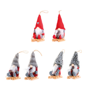Set 2 Gnomo Su Slitta Decorativo Natalizio Modello Fenan