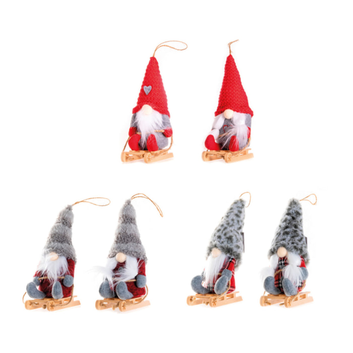 Set 2 Gnomo Su Slitta Decorativo Natalizio Modello Fenan