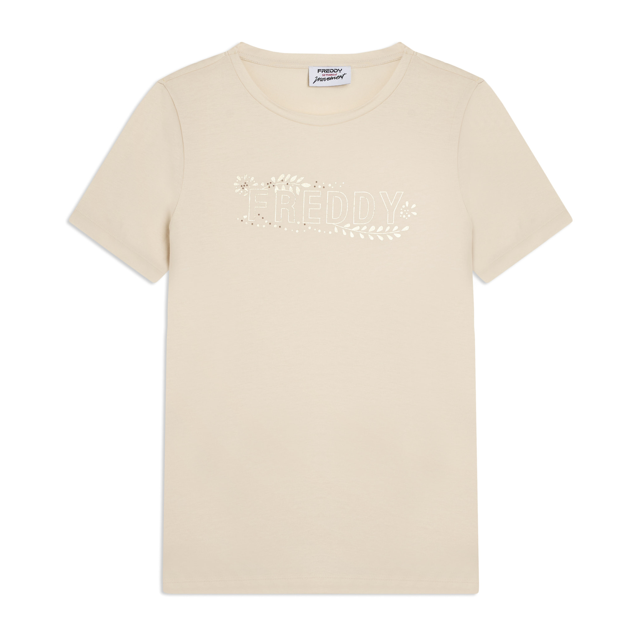 T-shirt Manica Corta con Decori Floreali e Borchie