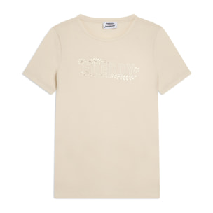 T-shirt Manica Corta con Decori Floreali e Borchie