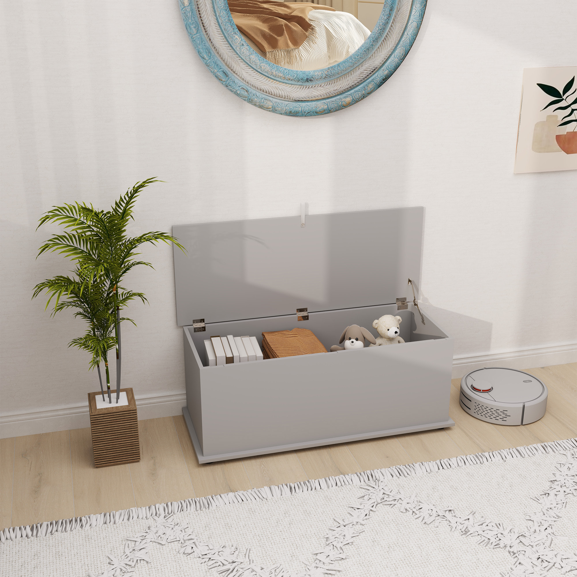 Coffre malle de rangement coffre à jouets dim. 100L x 40l x 40H cm panneaux particules gris