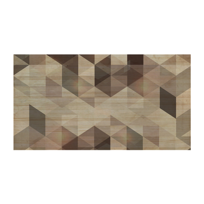 Tête de lit en bois massif imprimée motif ''Geometric brown'' dans un ton naturel de différentes tailles