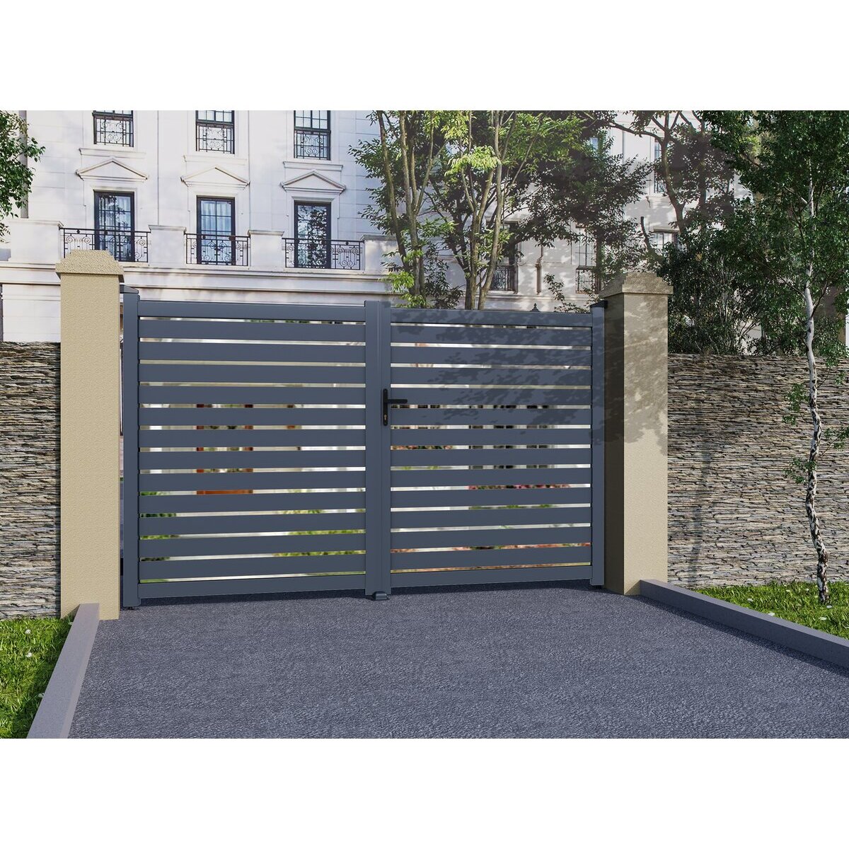 Portail aluminium semi ajouré "Julien" - 300 x 180 cm - Gris
