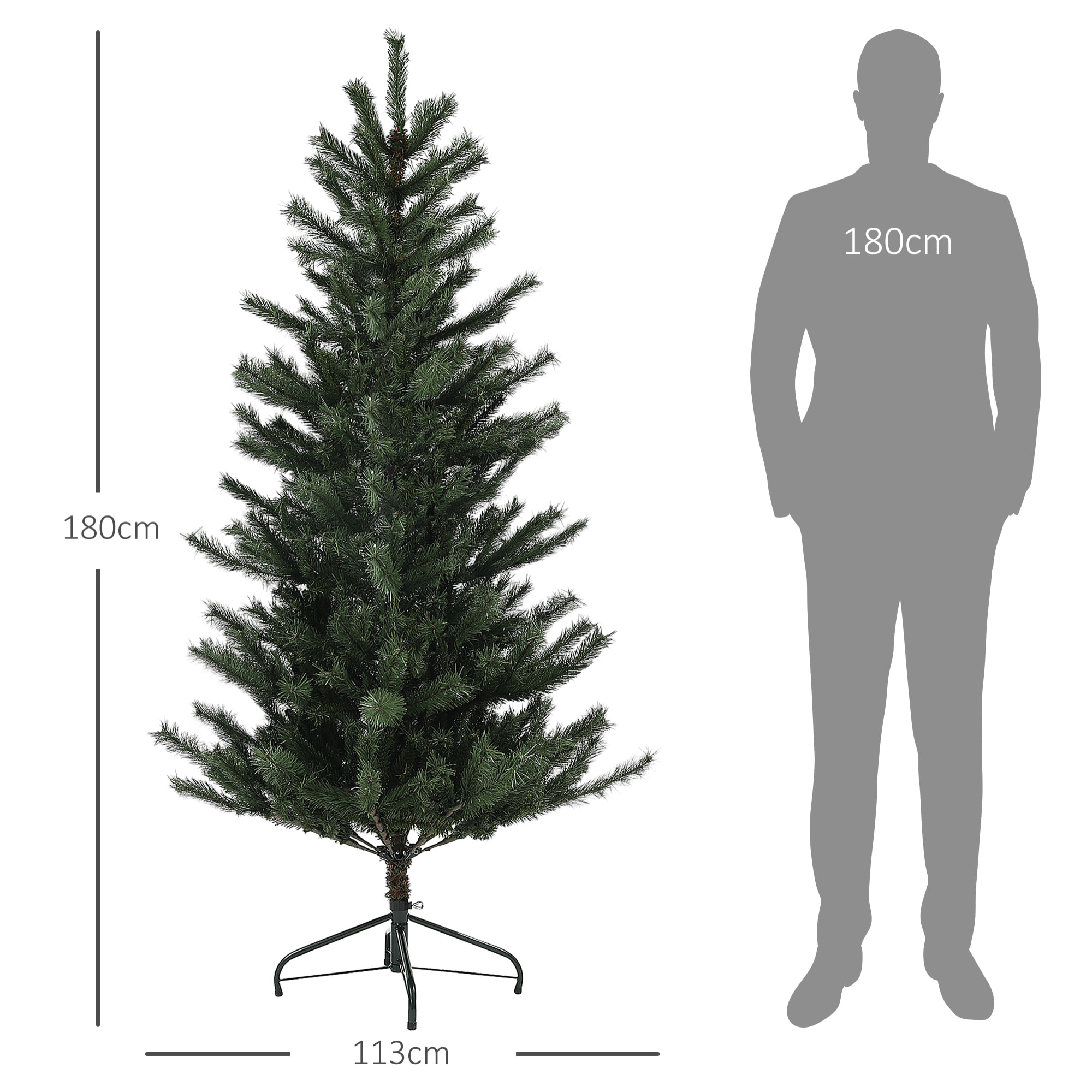 Sapin de Noël artificiel 180 cm arbre de Noël avec support en acier pliable, 467 branches, décoration de Noël effet réaliste, vert