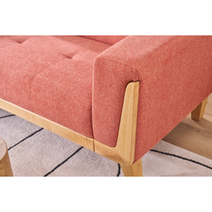 Canapé scandinave 2 places en tissu terracotta et bois clair FJORD