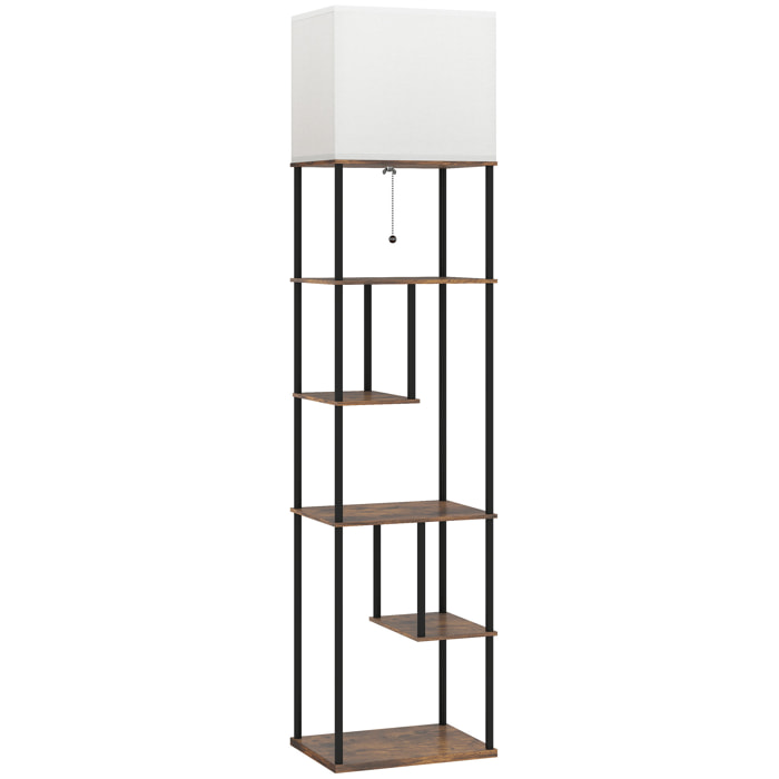 Lampadaire étagère LED design industriel - 5 niveaux de rangement H.171cm - métal noir aspect bois