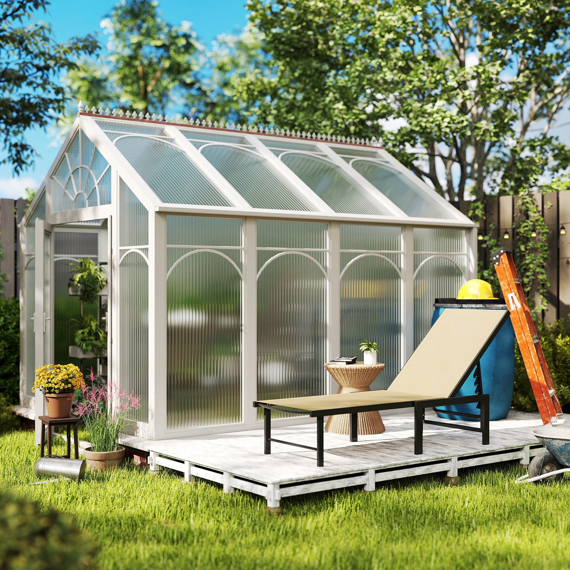 Tumbona Jardín Exterior, Tumbona Reclinable con Respaldo Ajustable en 4 Niveles y Estructura de Acero, Impermeable, Carga 120 kg, para Patio, Terraza, Balcón, 166x60x84 cm, Caqui