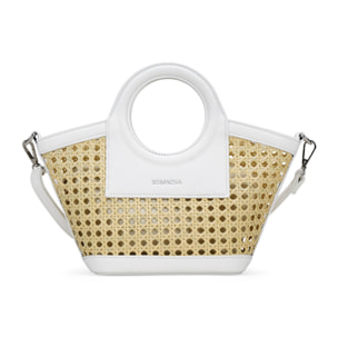 Bolso de mano beige pequeño con rejilla de mimbre