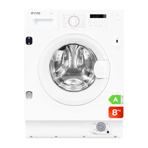 EVVO Lavadora 8 kg integrable Aura 8, 1350 rpm, Clase energética A, Motor Inverter, Tambor eProtect, 15 programas, Smart Load, Lavado Rápido, Inicio diferido