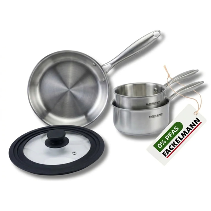 Set poêle à Frire et Casseroles en inox 18/10 Triply et couvercle Fackelmann Vita3