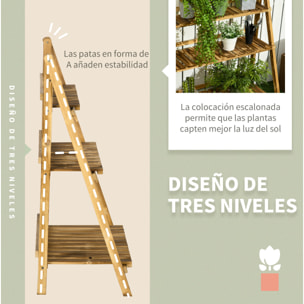 Soporte para Plantas de Madera de 3 Niveles Estantería para Plantas Plegable Soporte para Macetas para Interior y Exterior Terraza Jardín Balcón 80x37x93 cm Natural