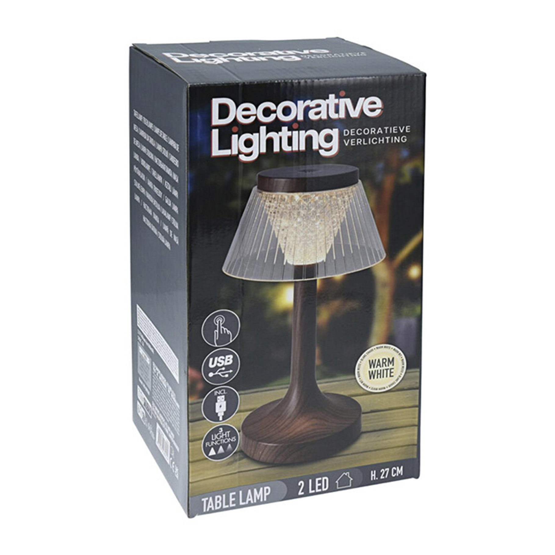 Well Home Lámpara de Mesa LED con efecto madera Recargable Ø15x27,5cm