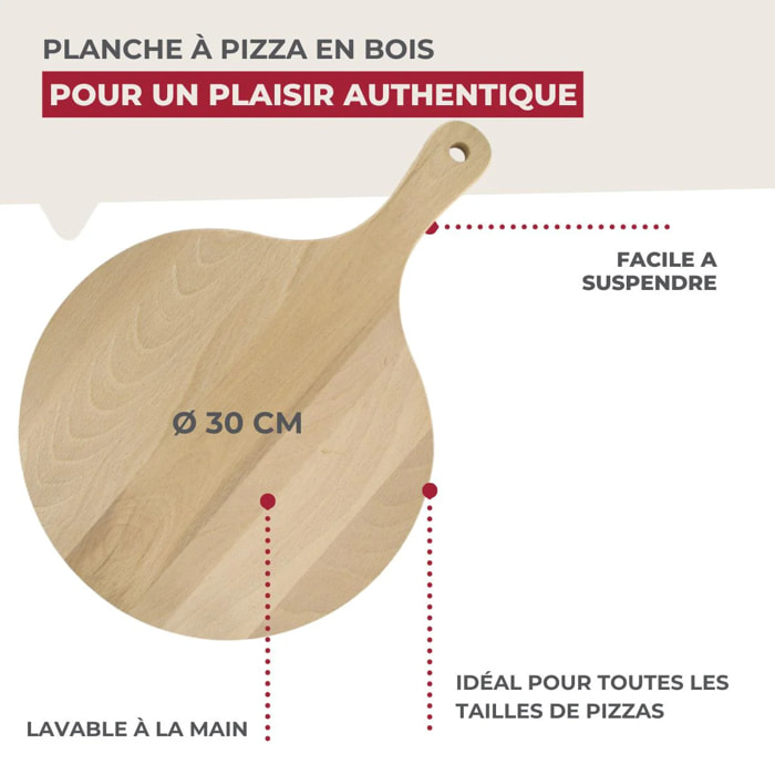 Lot de 4 planches à pizza et tarte flambée en bois 30 cm Fackelmann Pizzas Lovers