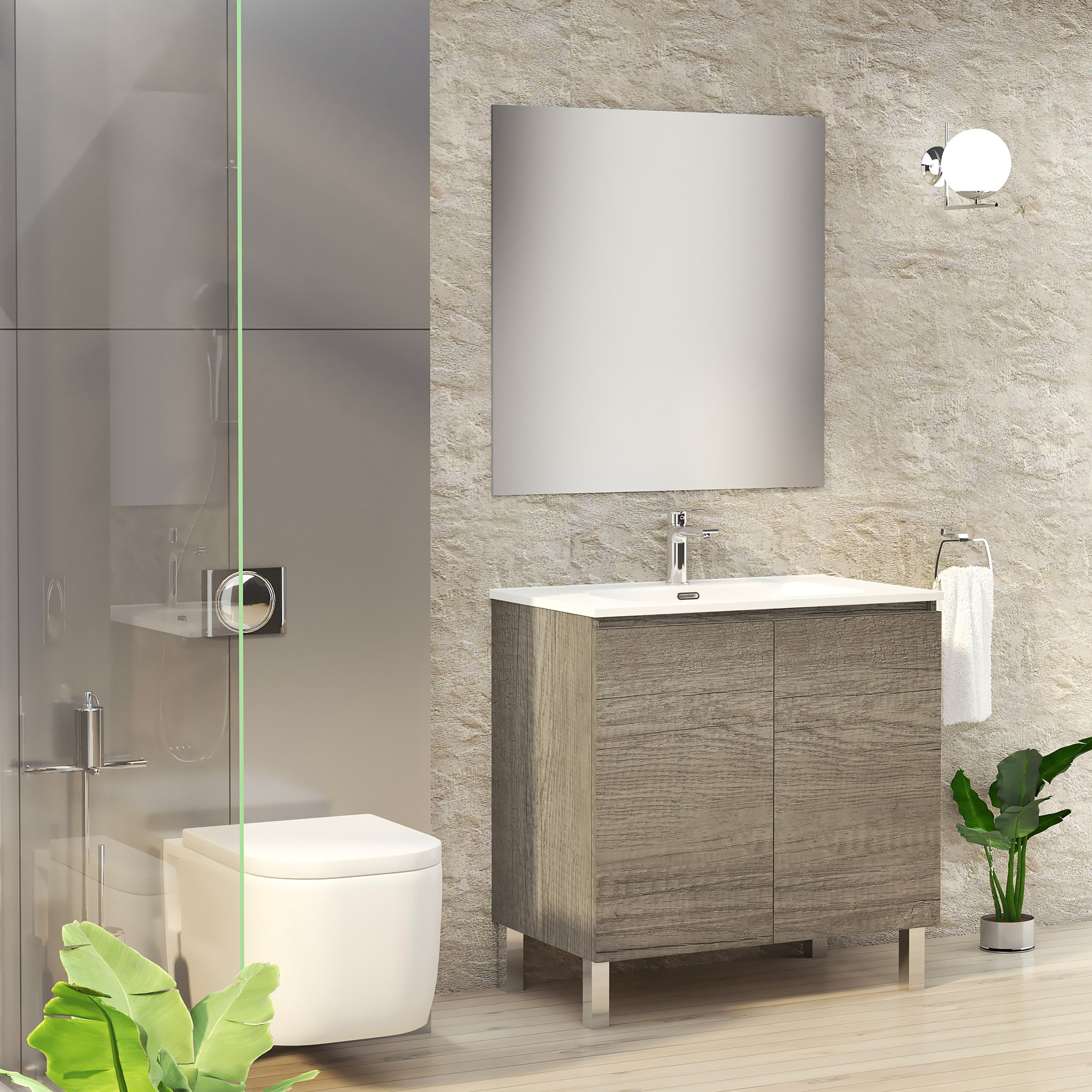 Ensemble de Salle de Bain Lust | 80 cm Nebraska | Deux Portes | Lavabo Encastré | N'inclut pas le Miroir | Meuble Assemblé | Alday