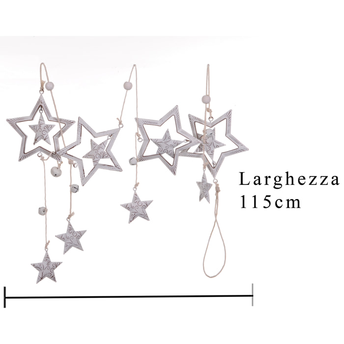 Ghirlanda con Stelle Metallo - Pezzi 3 - Colore Bianco - 115x9,5Hx0,7cm - Bianchi Dino