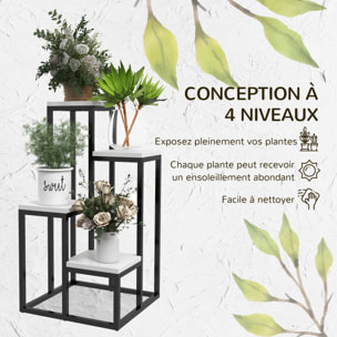 Porte-plantes style industriel 4 étagères - dim. 34L x 34l x 66H cm - métal sapin blanc