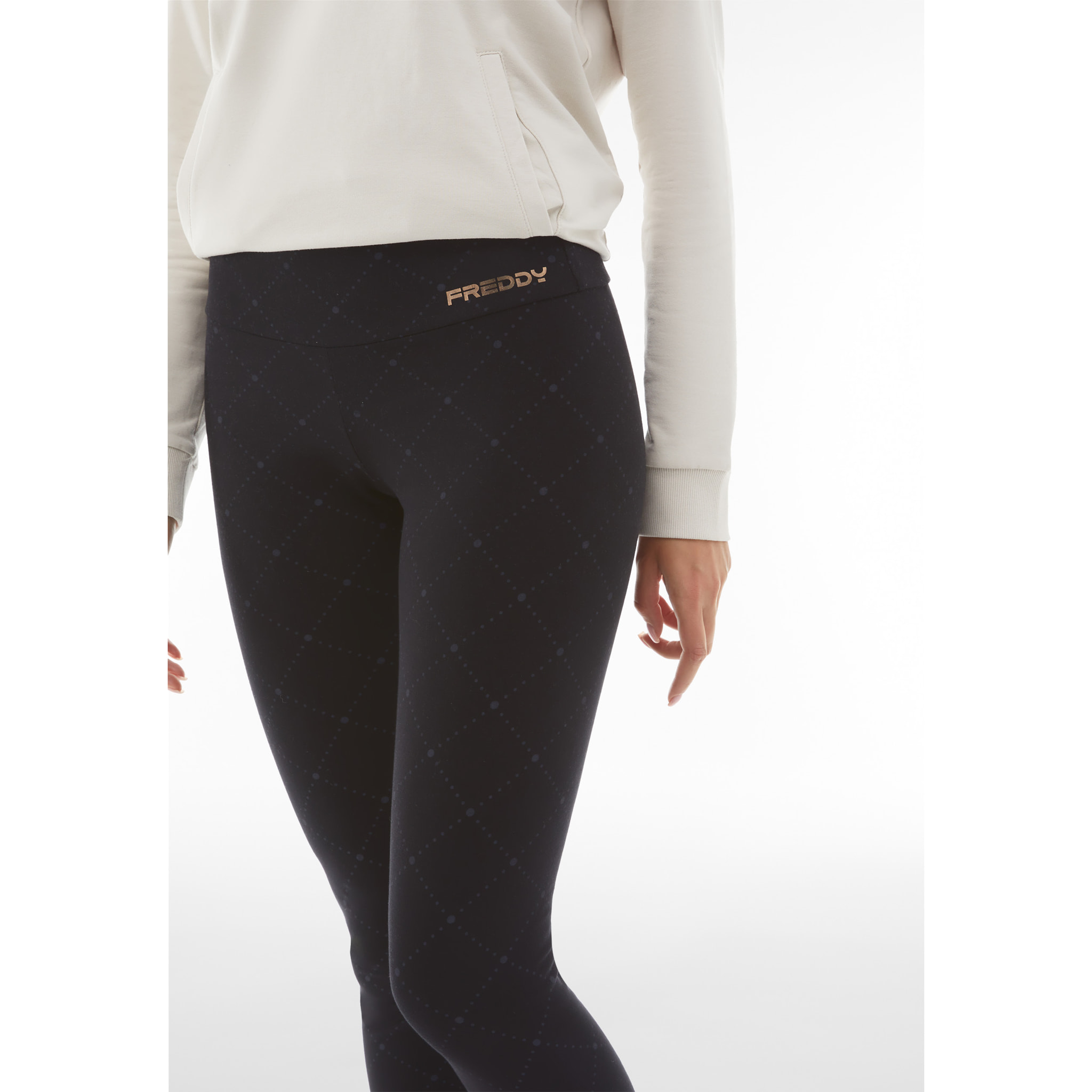 Leggings in felpa stampata con motivo geometrico in tono