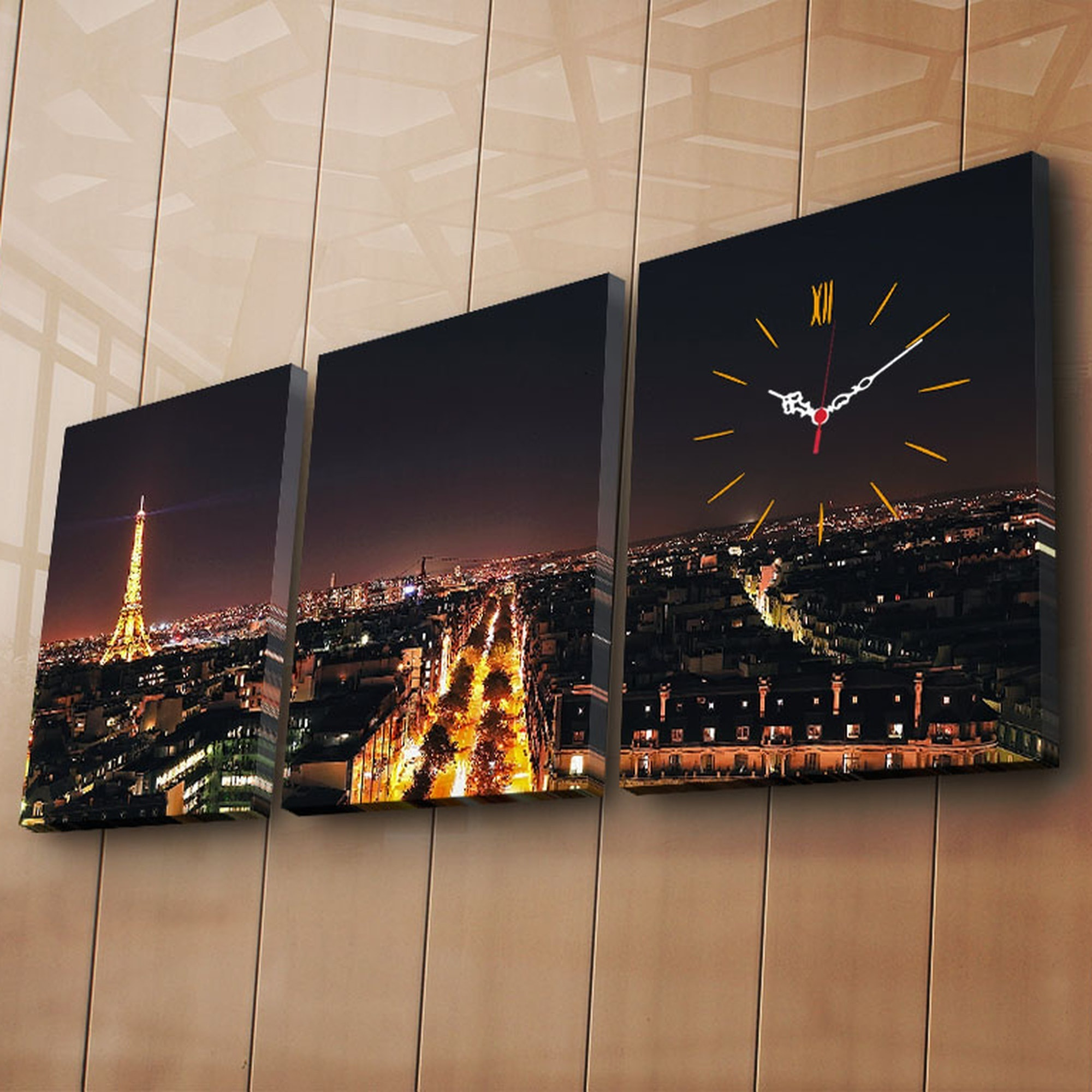 Reloj de pared de lienzo decorativo (3 piezas) con estilo de París
