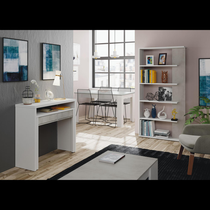 Libreria Santa Cruz Design Scaffale Mensola Moderna Mobile Per Libri Con Ripiani Per Soggiorno Salotto 180 x 90 x 25 cm Bianco e Grigio Cemento