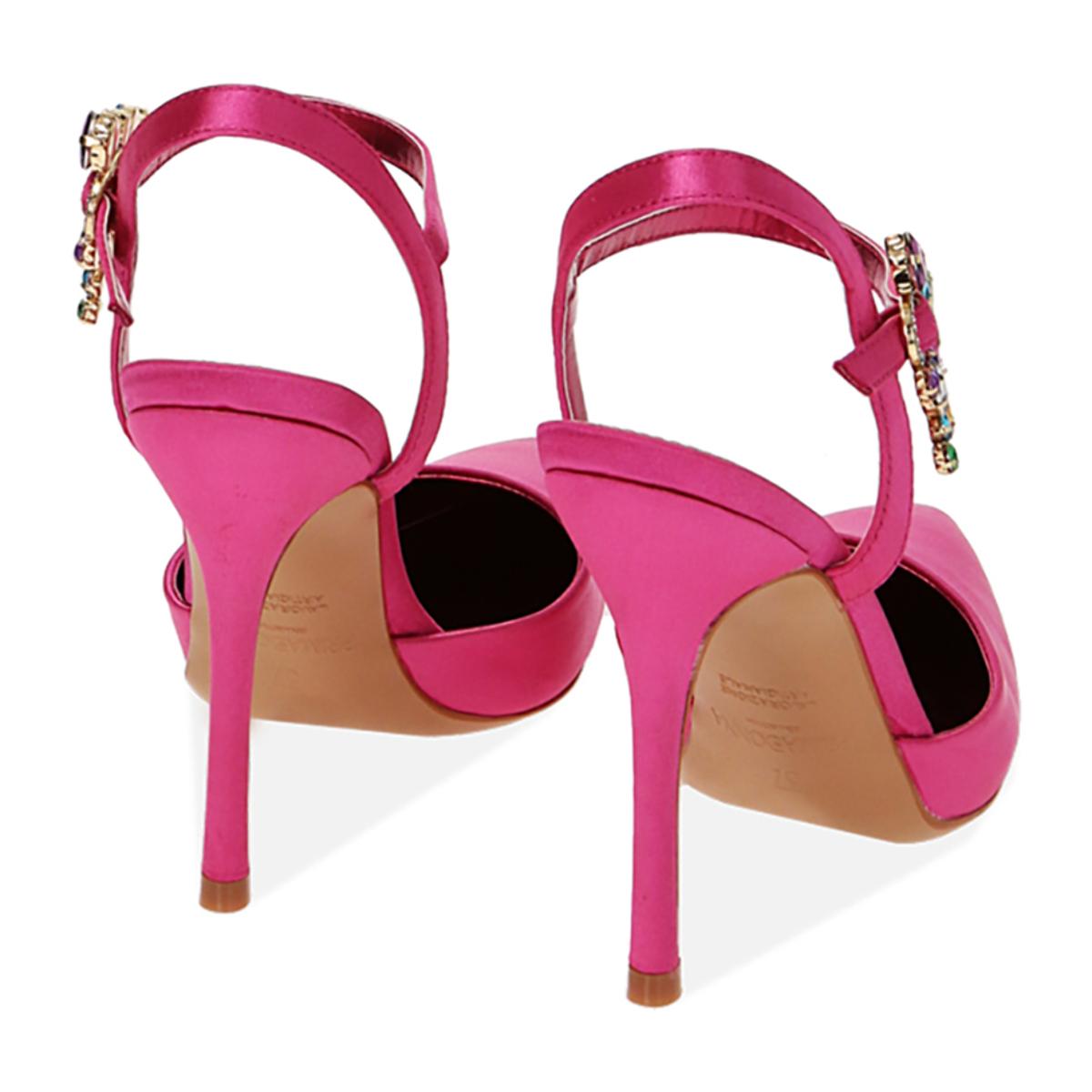 Décolleté slingback fucsia in raso, tacco 10,5 cm